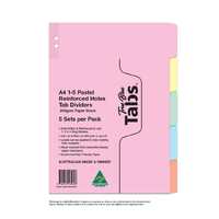 A4 Pastel Coloured Tab Dividers 200gsm - 5 SETS PER PACK - Australian Made