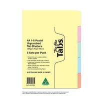 A4 Pastel Coloured Tab Dividers 200gsm Unpunched 5 SETS PER PACK