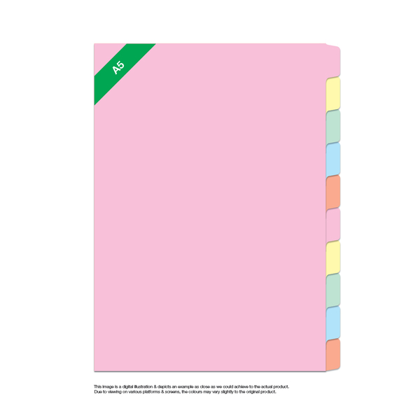 0Z10-A5200RTF 10 Tabs Per Set Rainbow A5 200gsm Forward Collated