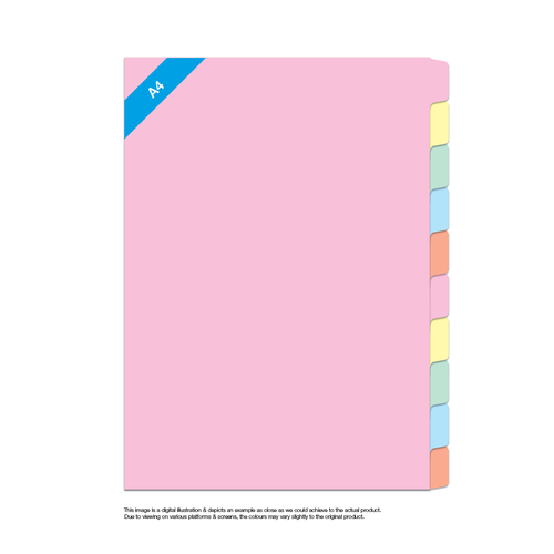 OZ10RT-200F- 10 Tab Rainbow Set 40 Sets/Box 200gsm Forward / Straight Collated – Australian Made